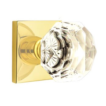 Emtek Diamond Double Dummy Door Knob with Square Rose in Unlacquered Brass