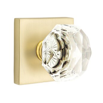 Emtek Diamond Double Dummy Door Knob with Square Rose in Satin Brass