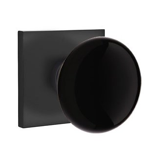 Emtek Single Dummy Ebony Porcelain Knob With Modern Square Rosette in Flat Black