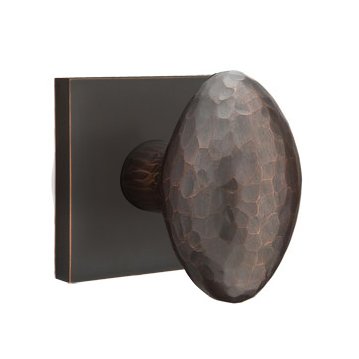 Emtek Double Dummy Hammered Egg Door Knob And Square Rose in Oil Rubbed Bronze