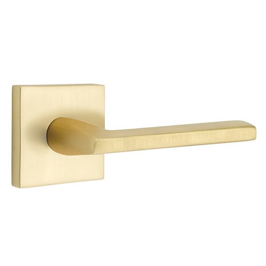 Emtek Double Dummy Helios Door Right Handed Lever With Square Rose in Satin Brass