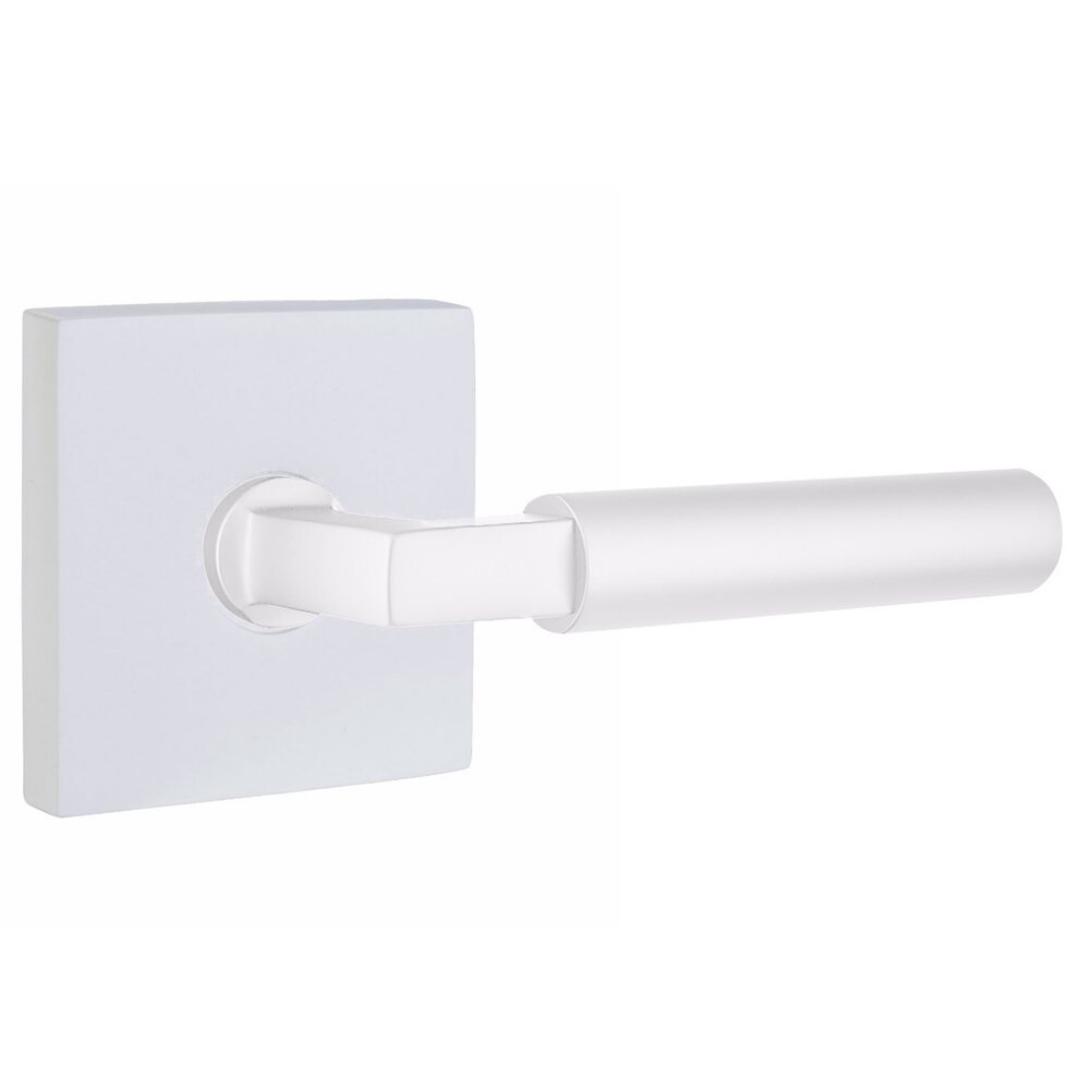 Emtek Double Dummy Smooth Lever with L-Square Stem and Square Rose in Matte White