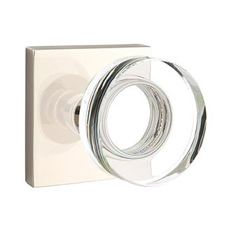 Emtek Modern Disc Glass Double Dummy Door Knob with Square Rose in Polished Nickel