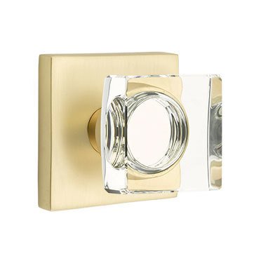 Emtek Modern Square Glass Double Dummy Door Knob with Square Rose in Satin Brass
