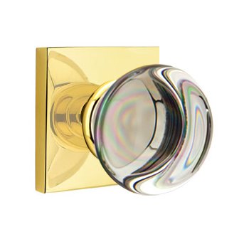 Emtek Providence Double Dummy Door Knob with Square Rose in Unlacquered Brass