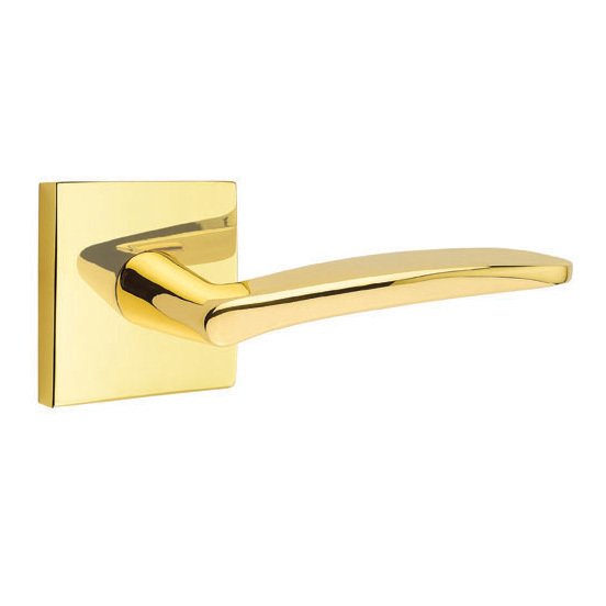 Emtek Double Dummy Poseidon Door Right Handed Lever With Square Rose in Unlacquered Brass