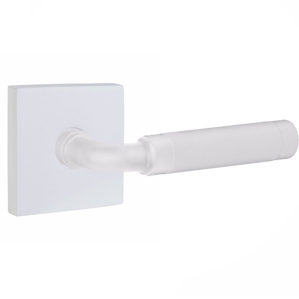 Emtek Single Dummy Knurled Lever with R-Bar Stem and Square Rose in Matte White