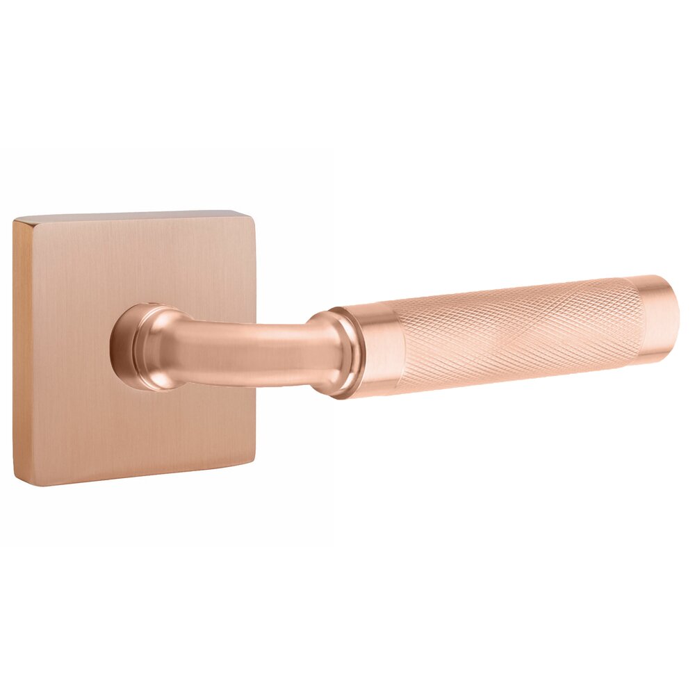 Emtek Double Dummy Knurled Lever with R-Bar Stem and Square Rose in Satin Rose Gold