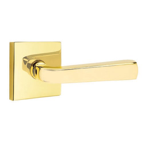 Emtek Double Dummy Sion Door Right Handed Lever With Square Rose in Unlacquered Brass