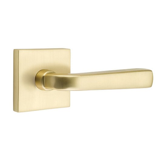 Emtek Double Dummy Sion Door Right Handed Lever With Square Rose in Satin Brass