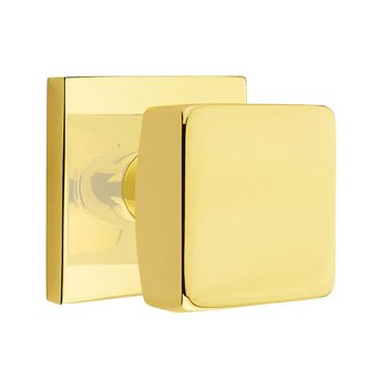 Emtek Double Dummy Square Door Knob And Square Rose in Unlacquered Brass
