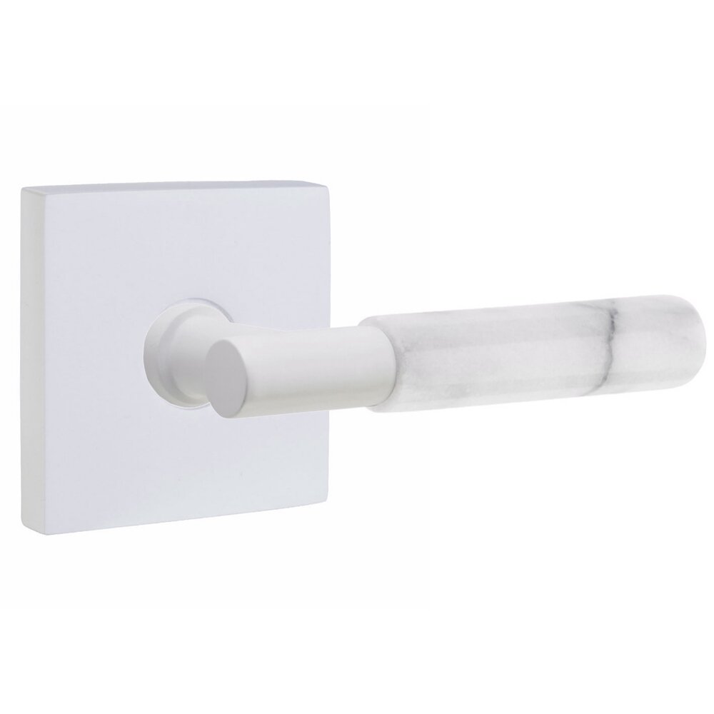 Emtek Single Dummy White Marble Lever with T-Bar Stem and Square Rose in Matte White