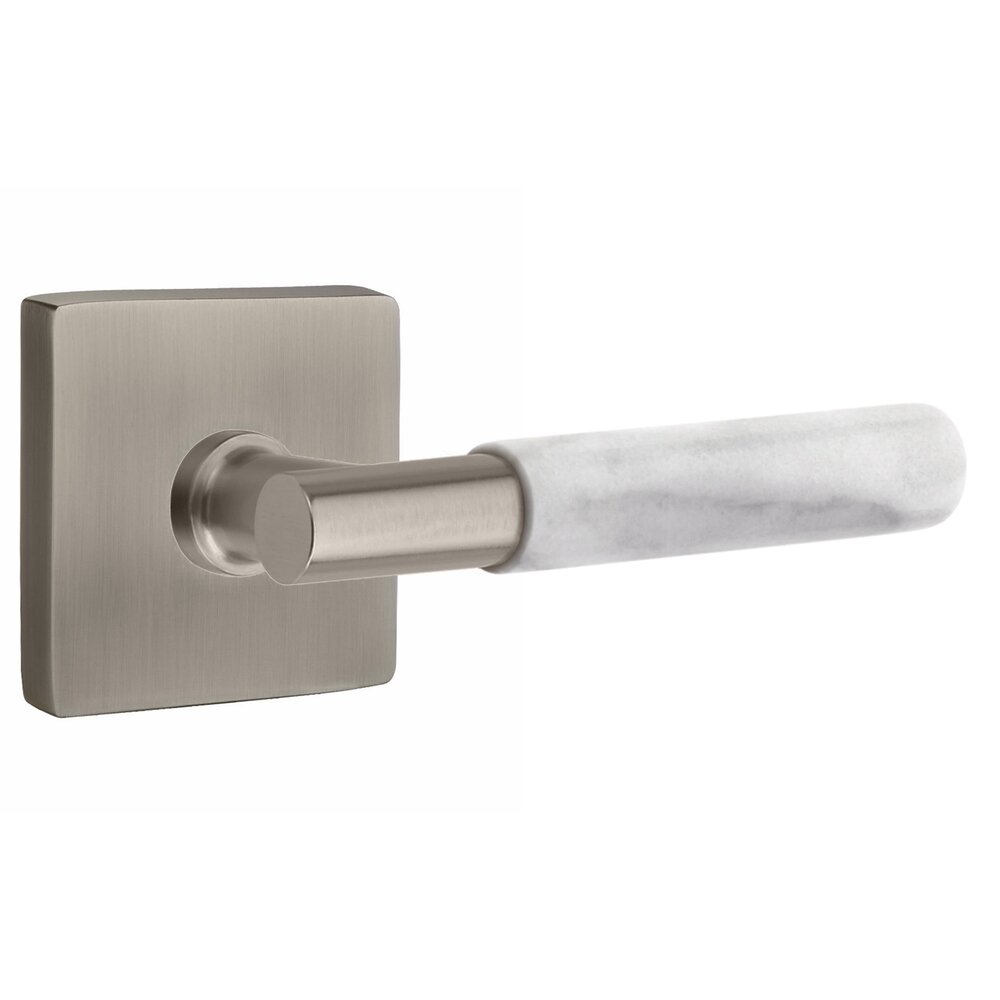Emtek Single Dummy White Marble Lever with T-Bar Stem and Square Rose in Pewter