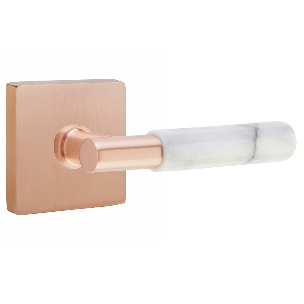 Emtek Double Dummy White Marble Lever with T-Bar Stem and Square Rose in Satin Rose Gold