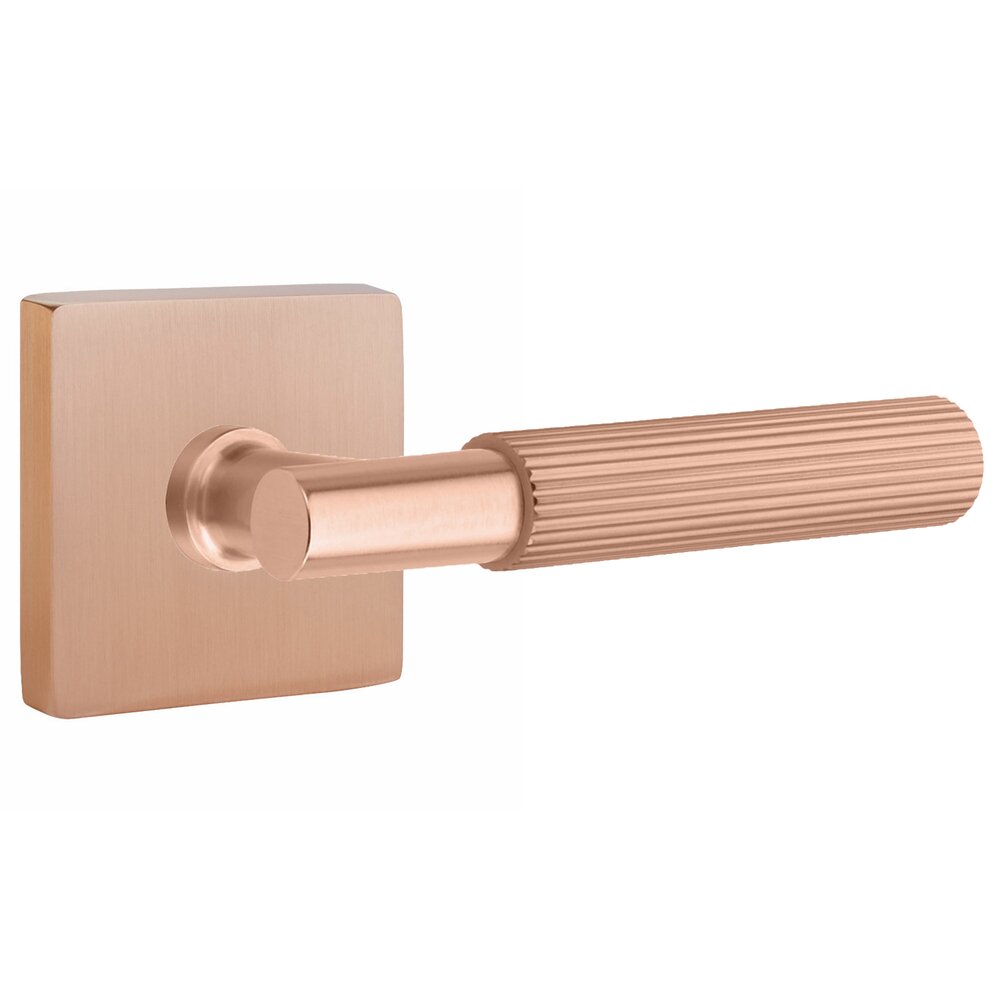 Emtek Single Dummy Straight Knurled Lever with T-Bar Stem and Square Rose in Satin Rose Gold