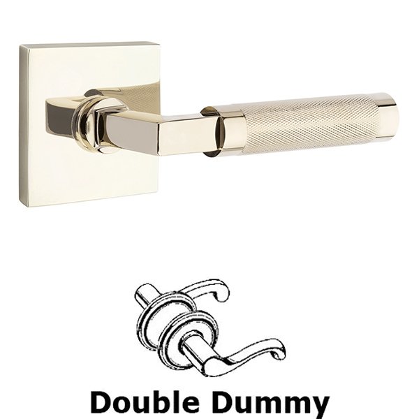Emtek Double Dummy Knurled Lever with L-Square Stem and Square Rose in Polished Nickel