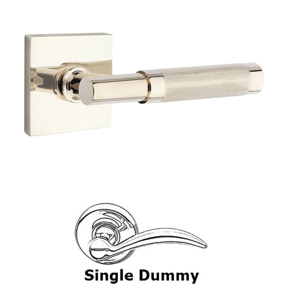 Emtek Single Dummy Knurled Lever with T-Bar Stem and Square Rose in Polished Nickel