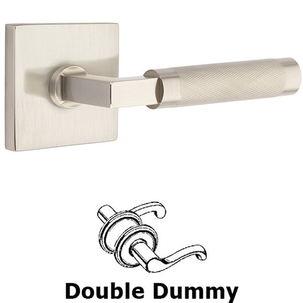 Emtek Double Dummy Knurled Lever with L-Square Stem and Square Rose in Satin Nickel