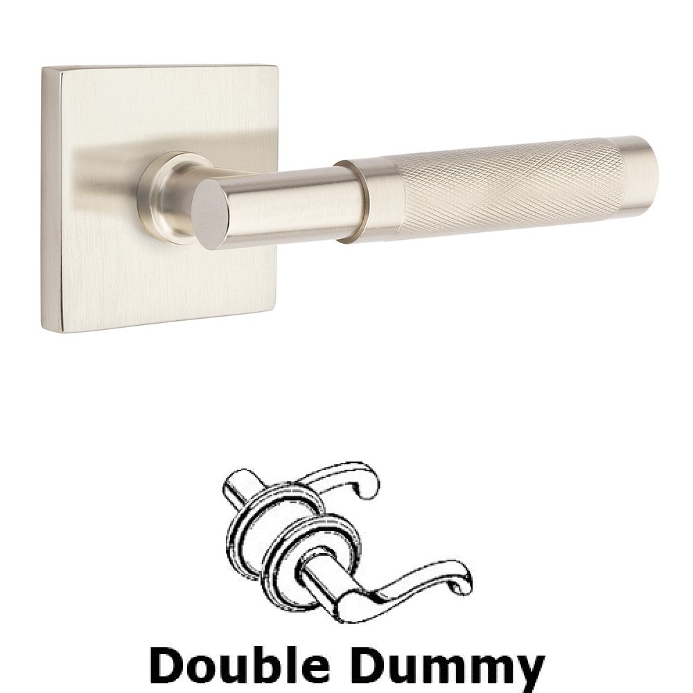 Emtek Double Dummy Knurled Lever with T-Bar Stem and Square Rose in Satin Nickel