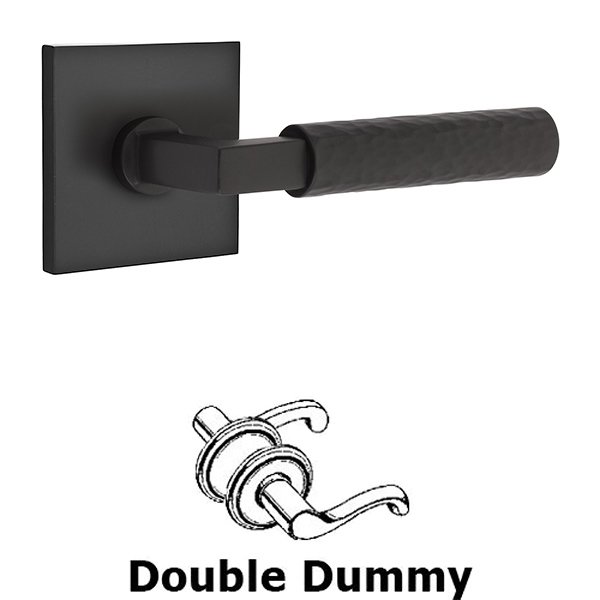 Emtek Double Dummy Hammered Lever with L-Square Stem and Square Rose in Flat Black