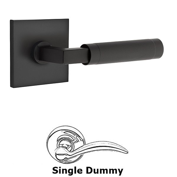 Emtek Single Dummy Knurled Lever with L-Square Stem and Square Rose in Flat Black