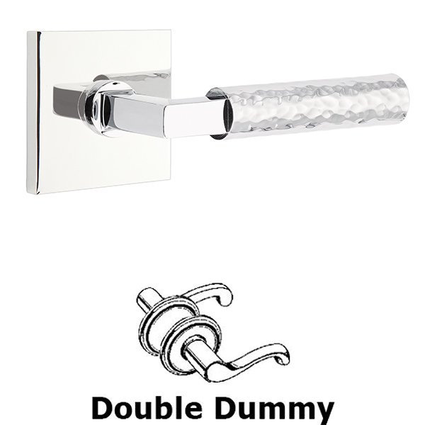Emtek Double Dummy Hammered Lever with L-Square Stem and Square Rose in Polished Chrome