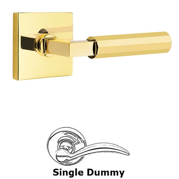 Emtek Single Dummy  Faceted Lever with L-Square Stem and Square Rose in Unlacquered Brass