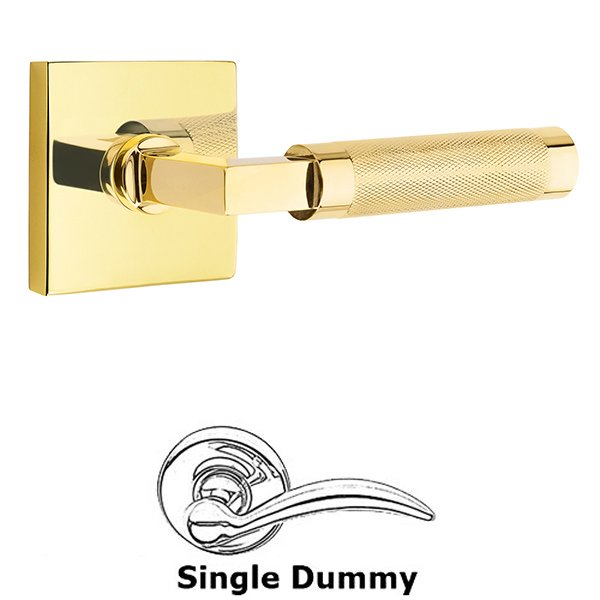 Emtek Single Dummy Knurled Lever with L-Square Stem and Square Rose in Unlacquered Brass
