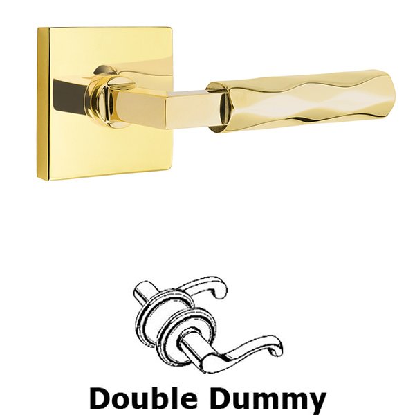 Emtek Double Dummy Tribeca Lever with L-Square Stem and Square Rose in Unlacquered Brass