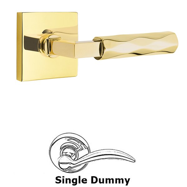 Emtek Single Dummy Tribeca Lever with L-Square Stem and Square Rose in Unlacquered Brass