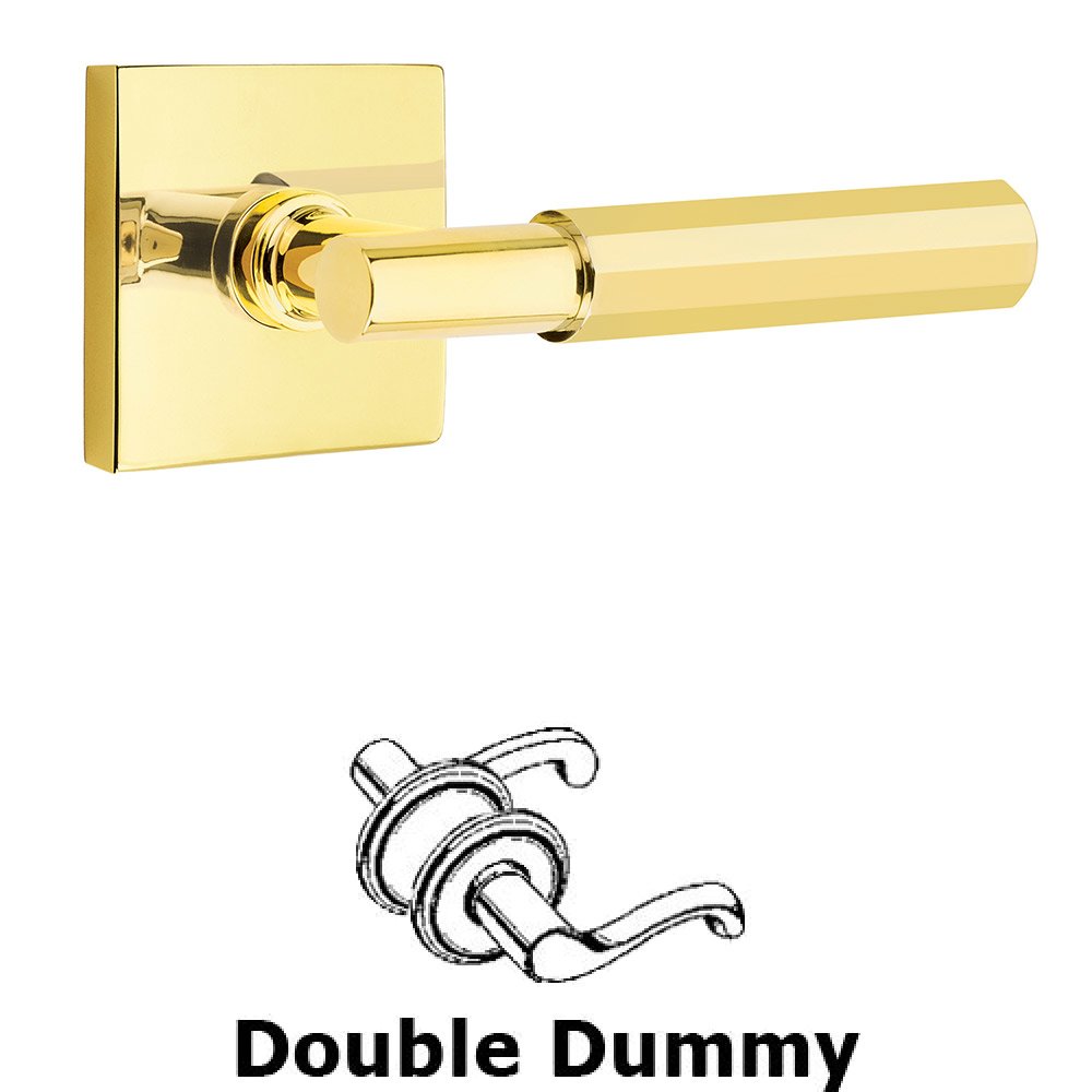 Emtek Double Dummy Faceted Lever with T-Bar Stem and Square Rose in Unlacquered Brass