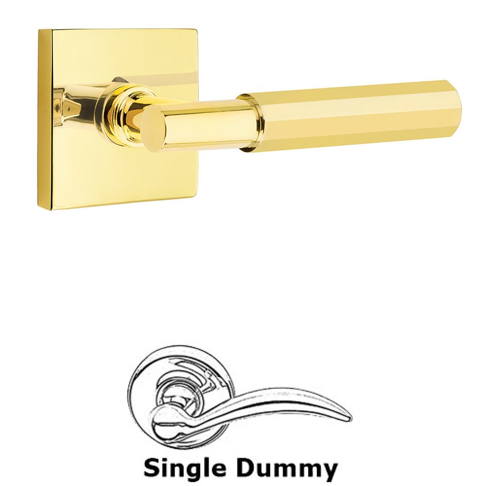 Emtek Single Dummy Faceted Lever with T-Bar Stem and Square Rose in Unlacquered Brass