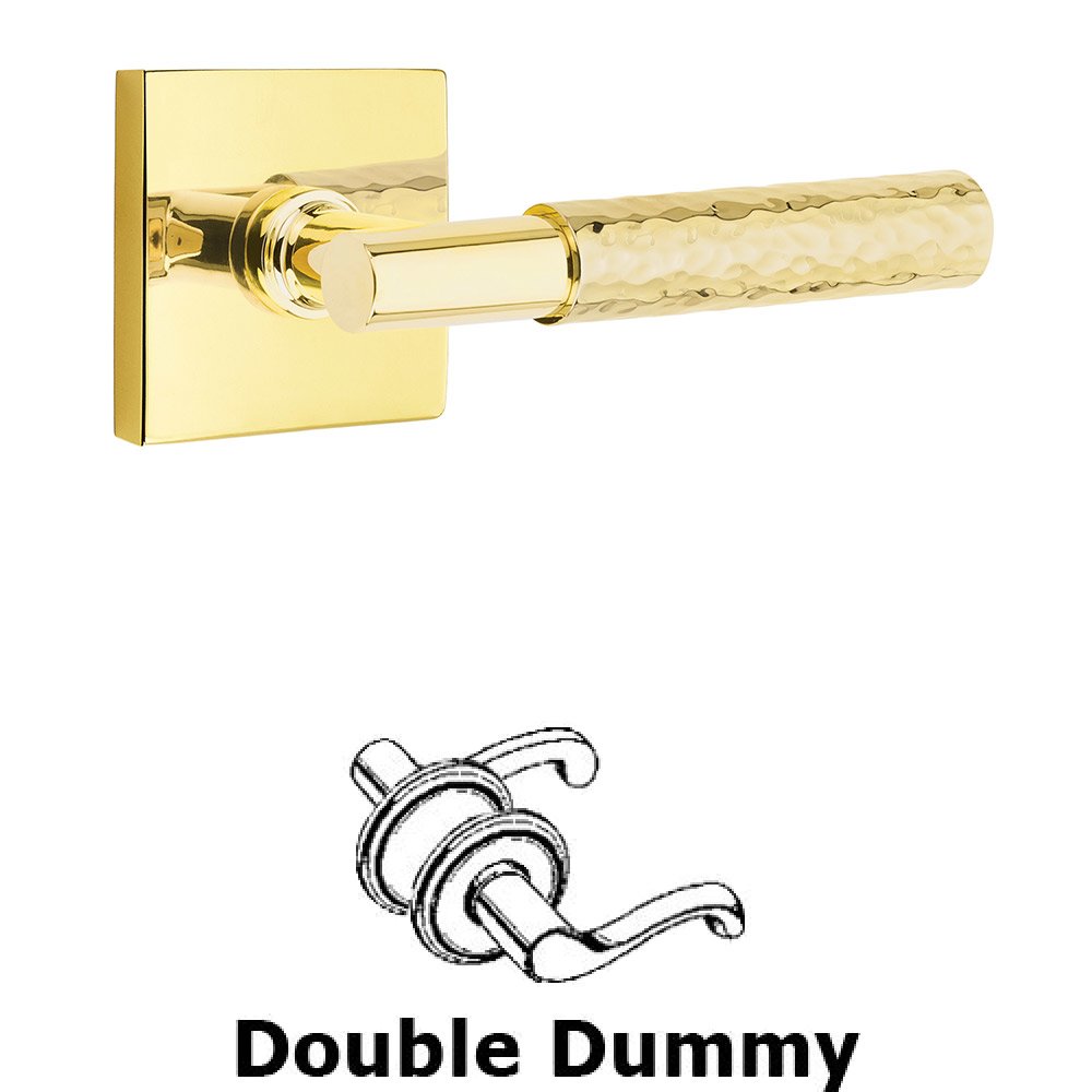 Emtek Double Dummy Hammered Lever with T-Bar Stem and Square Rose in Unlacquered Brass