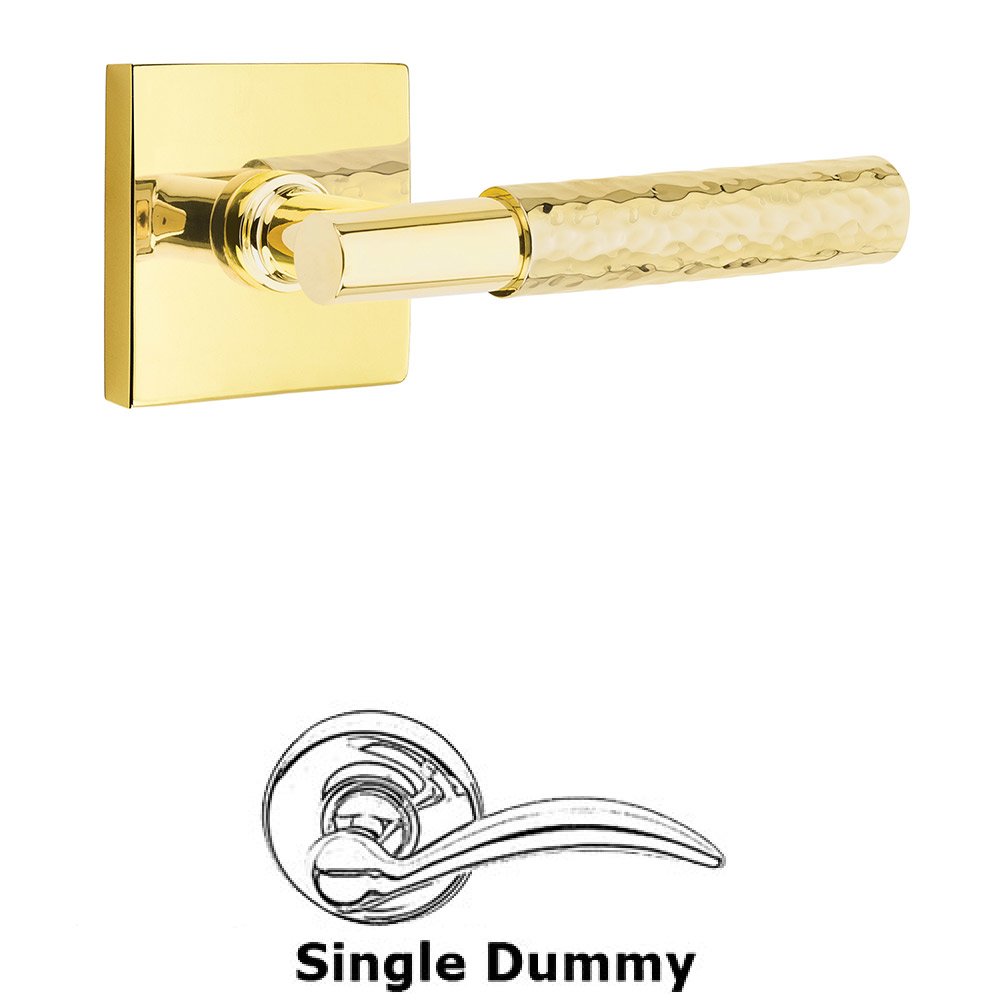 Emtek Single Dummy Hammered Lever with T-Bar Stem and Square Rose in Unlacquered Brass
