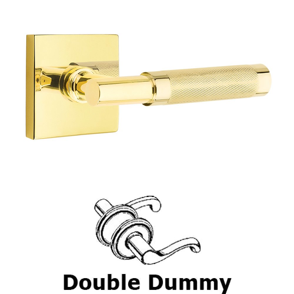 Emtek Double Dummy Knurled Lever with T-Bar Stem and Square Rose in Unlacquered Brass