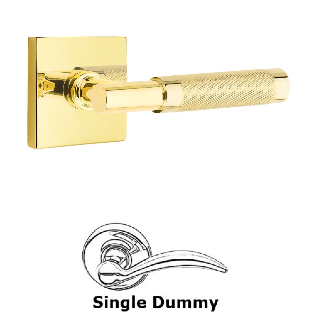 Emtek Single Dummy Knurled Lever with T-Bar Stem and Square Rose in Unlacquered Brass