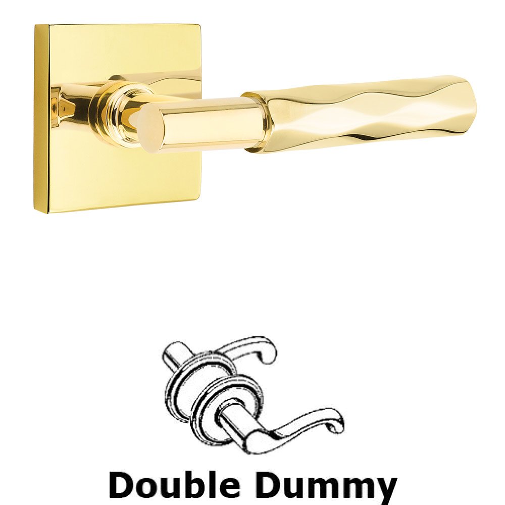 Emtek Double Dummy Tribeca Lever with T-Bar Stem and Square Rose in Unlacquered Brass