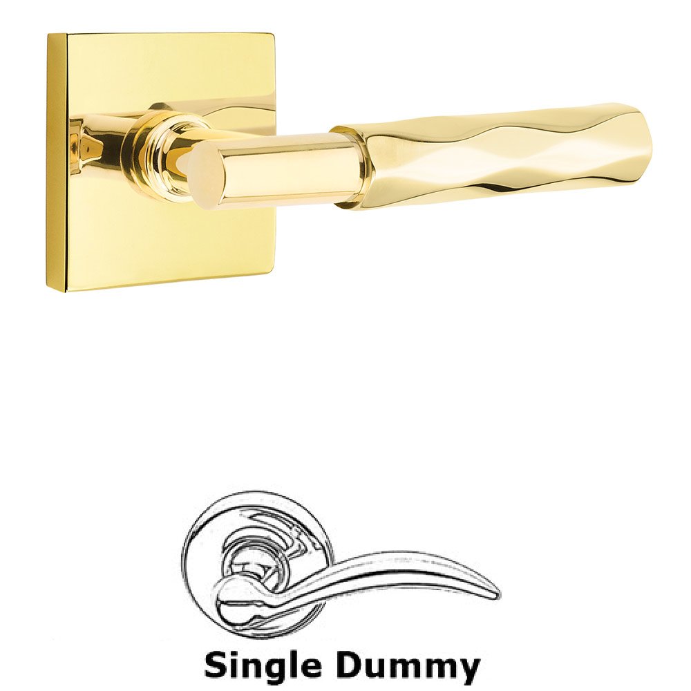Emtek Single Dummy Tribeca Lever with T-Bar Stem and Square Rose in Unlacquered Brass
