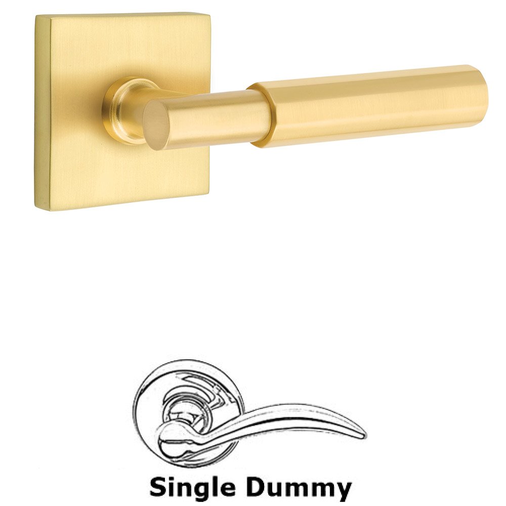 Emtek Single Dummy Faceted Lever with T-Bar Stem and Square Rose in Satin Brass