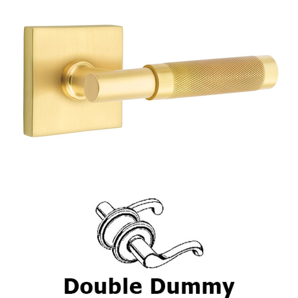 Emtek Double Dummy Knurled Lever with T-Bar Stem and Square Rose in Satin Brass