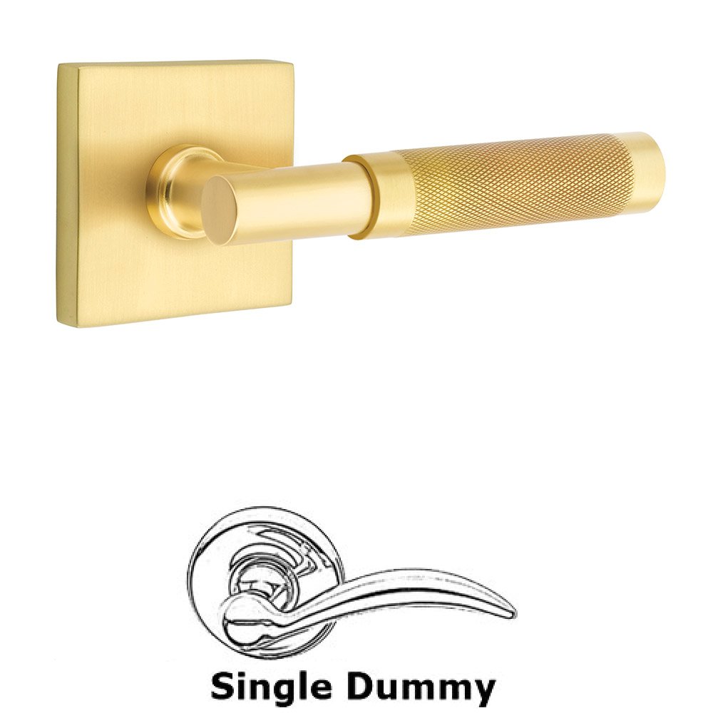 Emtek Single Dummy Knurled Lever with T-Bar Stem and Square Rose in Satin Brass