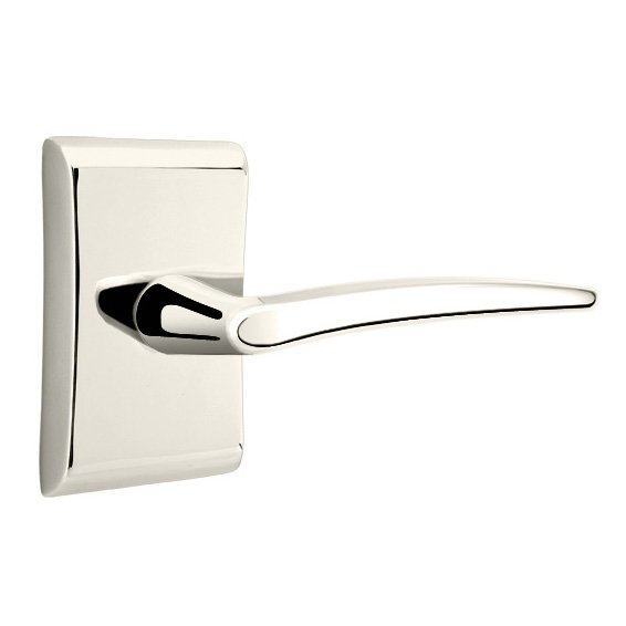 Emtek Single Dummy Right Handed Poseidon Door Lever With Neos Rose in Polished Nickel