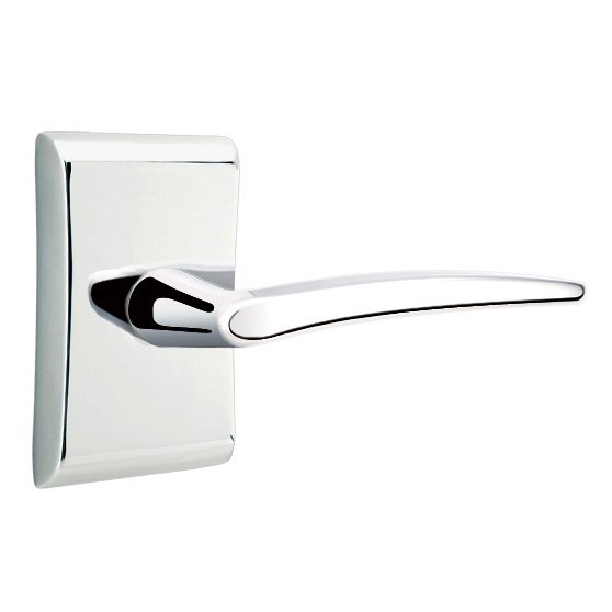 Emtek Single Dummy Right Handed Poseidon Door Lever With Neos Rose in Polished Chrome