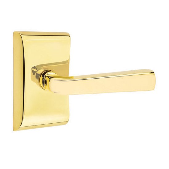 Emtek Single Dummy Right Handed Sion Door Lever With Neos Rose in Unlacquered Brass