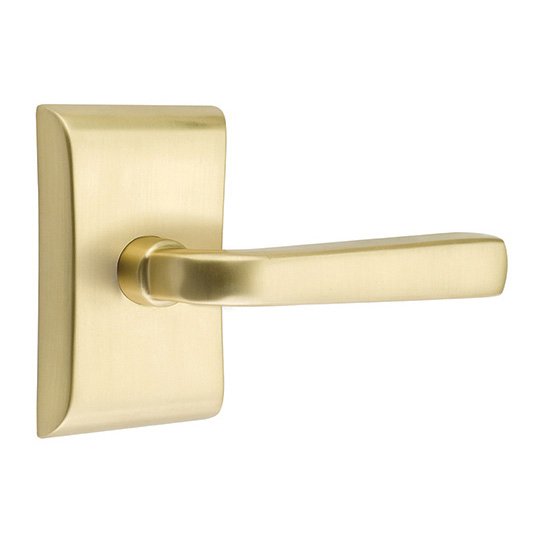 Emtek Single Dummy Right Handed Sion Door Lever With Neos Rose in Satin Brass