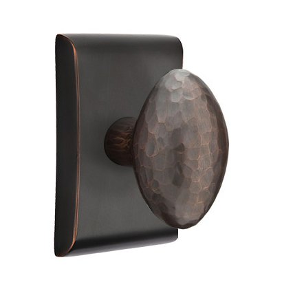 Emtek Double Dummy Hammered Egg Door Knob With Neos Rose in Oil Rubbed Bronze