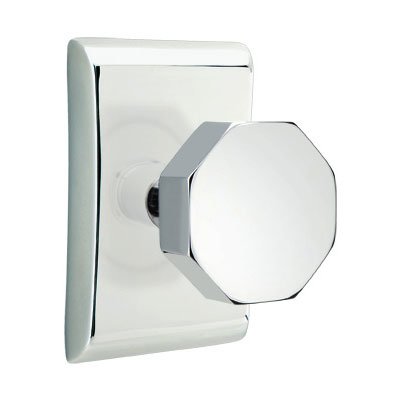 Emtek Double Dummy Octagon Door Knob And Neos Rose in Polished Chrome