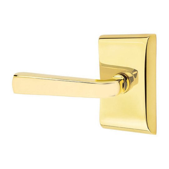 Emtek Double Dummy Sion Door Left Handed Lever With Neos Rose in Unlacquered Brass