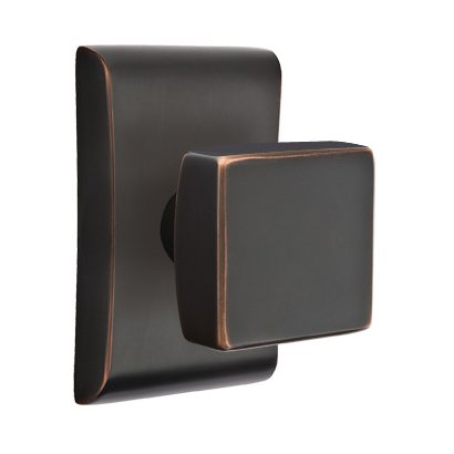 Emtek Double Dummy Square Door Knob With Neos Rose in Oil Rubbed Bronze