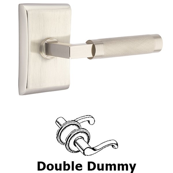 Emtek Double Dummy Knurled Lever with L-Square Stem and Neos Rose in Satin Nickel